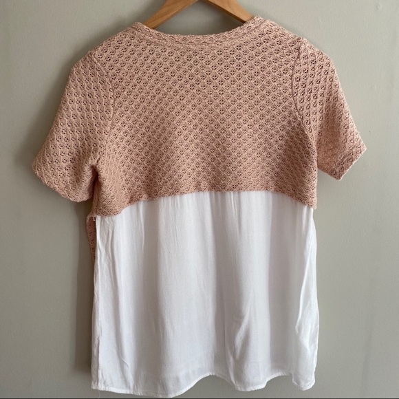 ZARA Pink & White Layered Short Sleeve Knit Top - Picture 3 of 6